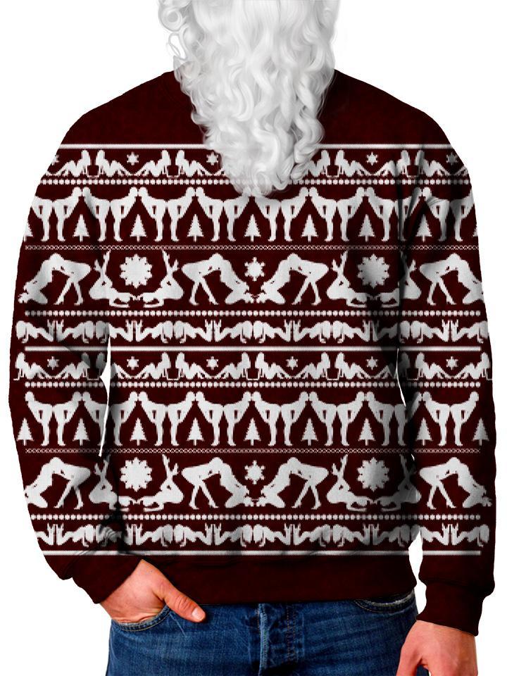 Model In Red Rated X Christmas Sweater Front View
