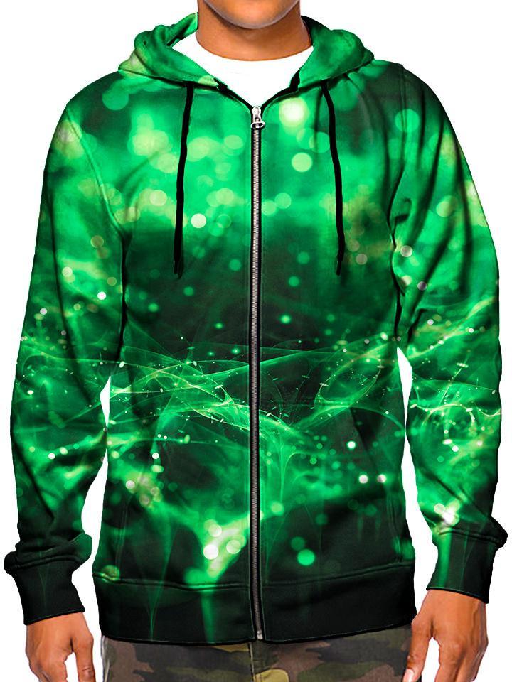 Model In Trippy Green Zip Up