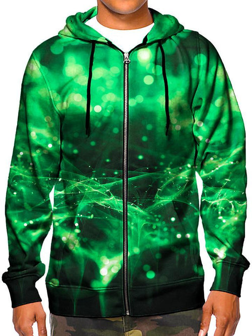 Model In Trippy Green Zip Up