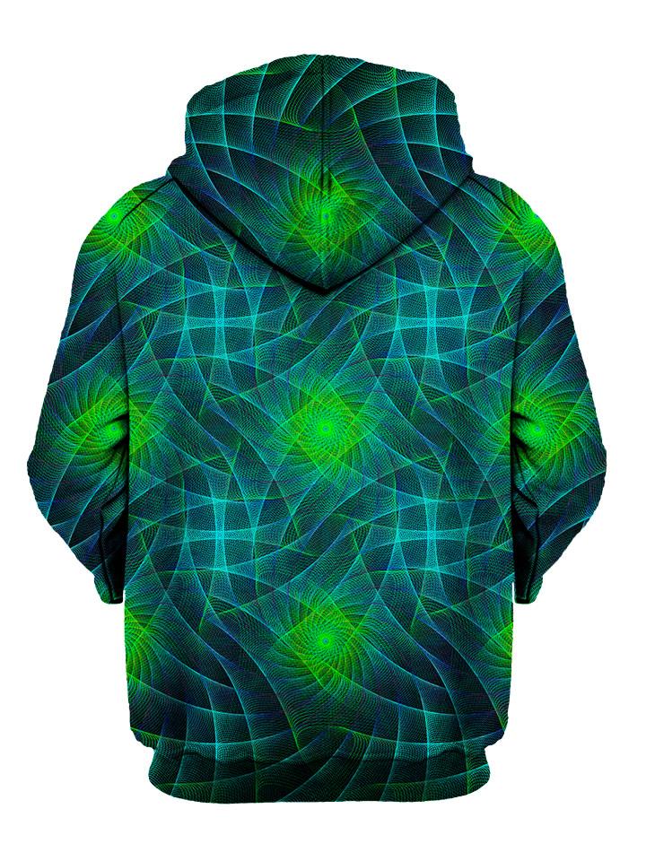 Back view of all over print psychedelic sacred geometry hoody by Gratefully Dyed Apparel. 