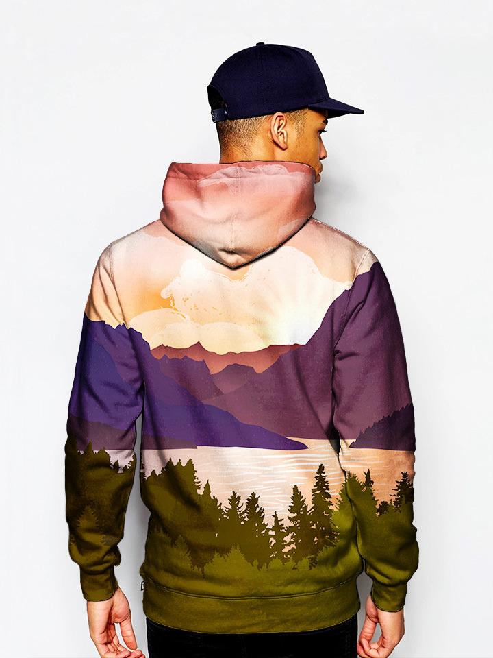 Model In Hippie Fall Colors Scenery Pullover Hoodie Back View