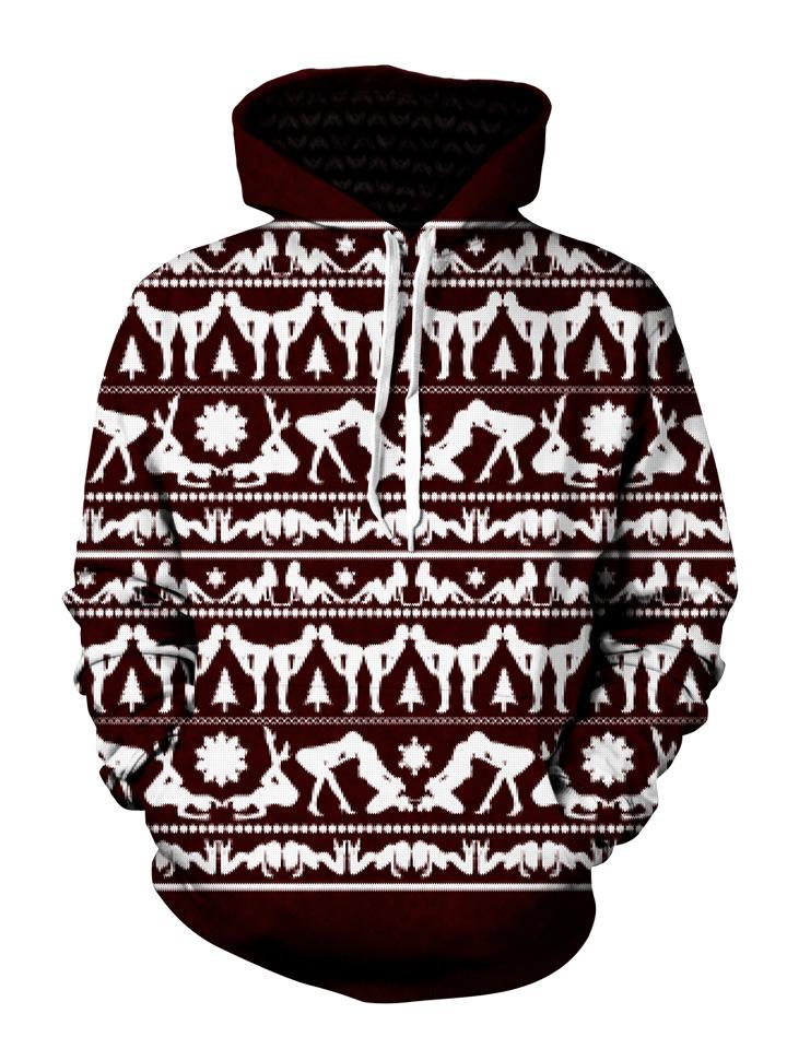 Naughty Maroon Christmas Pullover Hoodie Front View