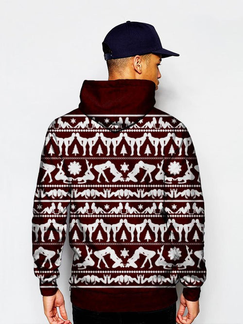 Model In Naughty Maroon Christmas Pullover Hoodie Back View