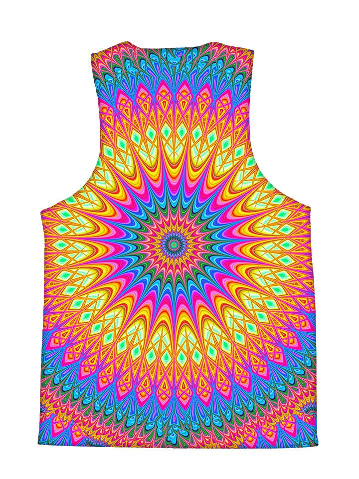 Psychedelic all over print sacred geometry tank by GratefullyDyed Apparel back view.