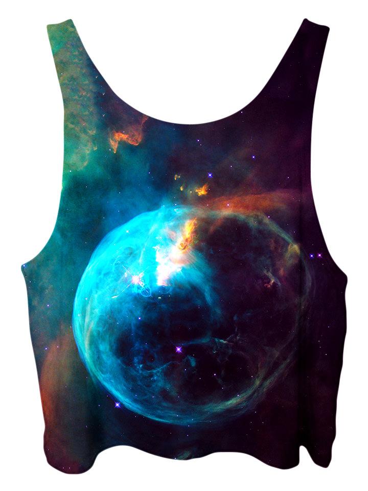 All over print psychedelic space cropped top by Gratefully Dyed Apparel back view.