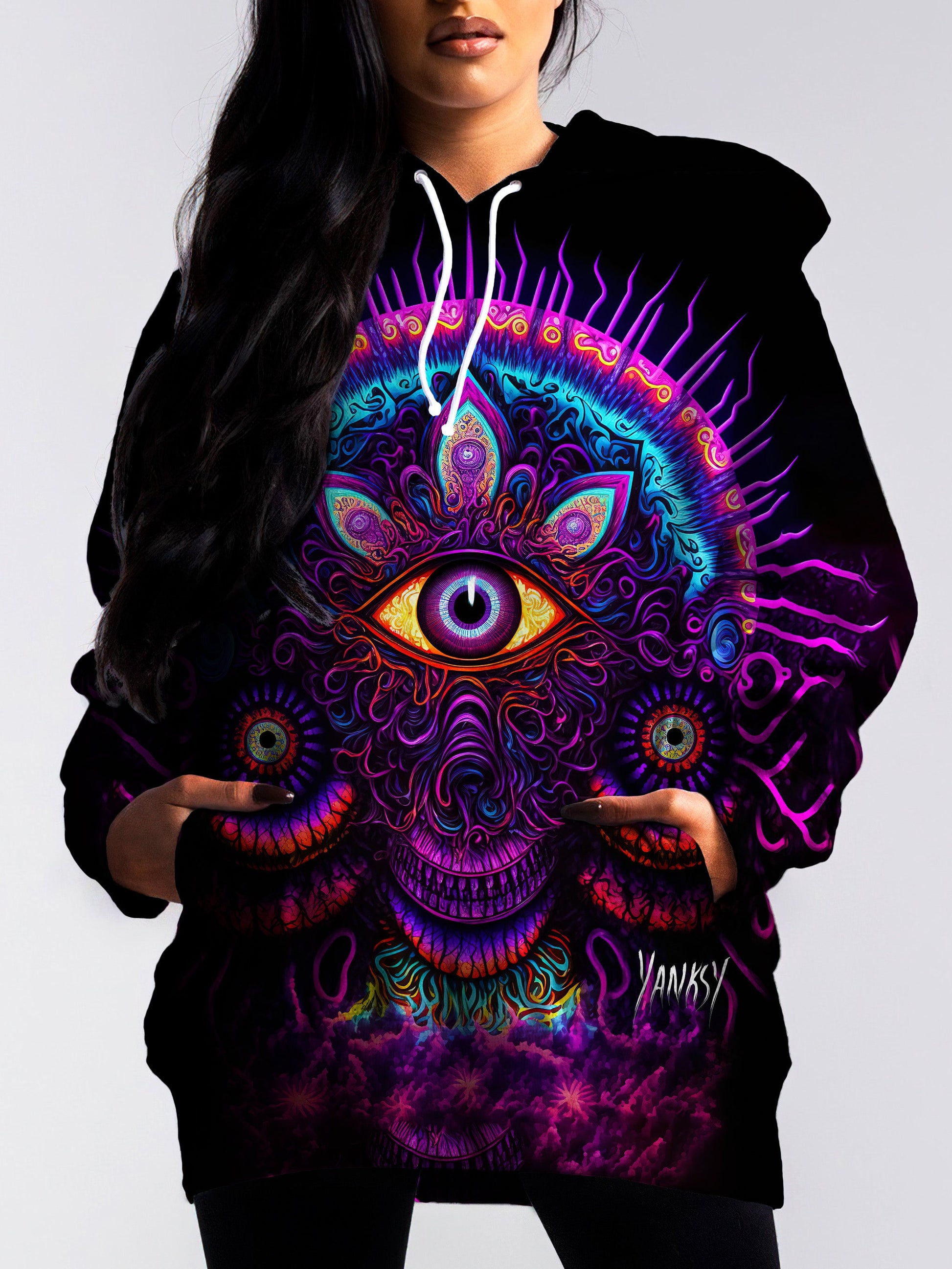 Express your creativity and unique style with this psychedelic sublimation pullover hoodie