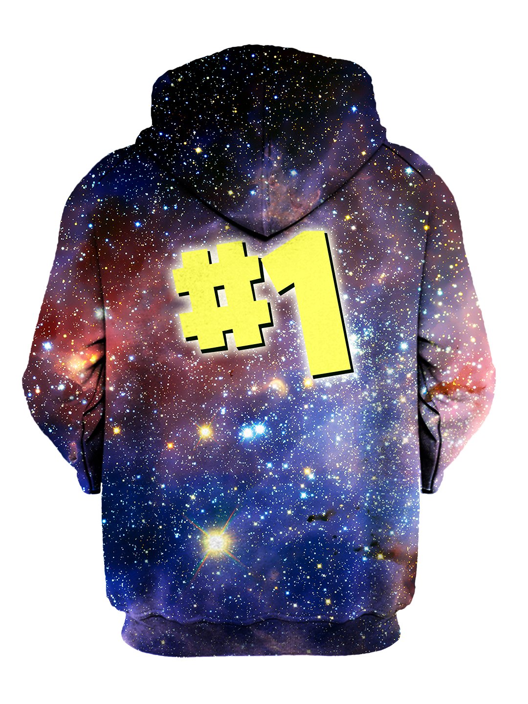 Back view of all over print number one galaxy hoody by Gratefully Dyed Apparel. 