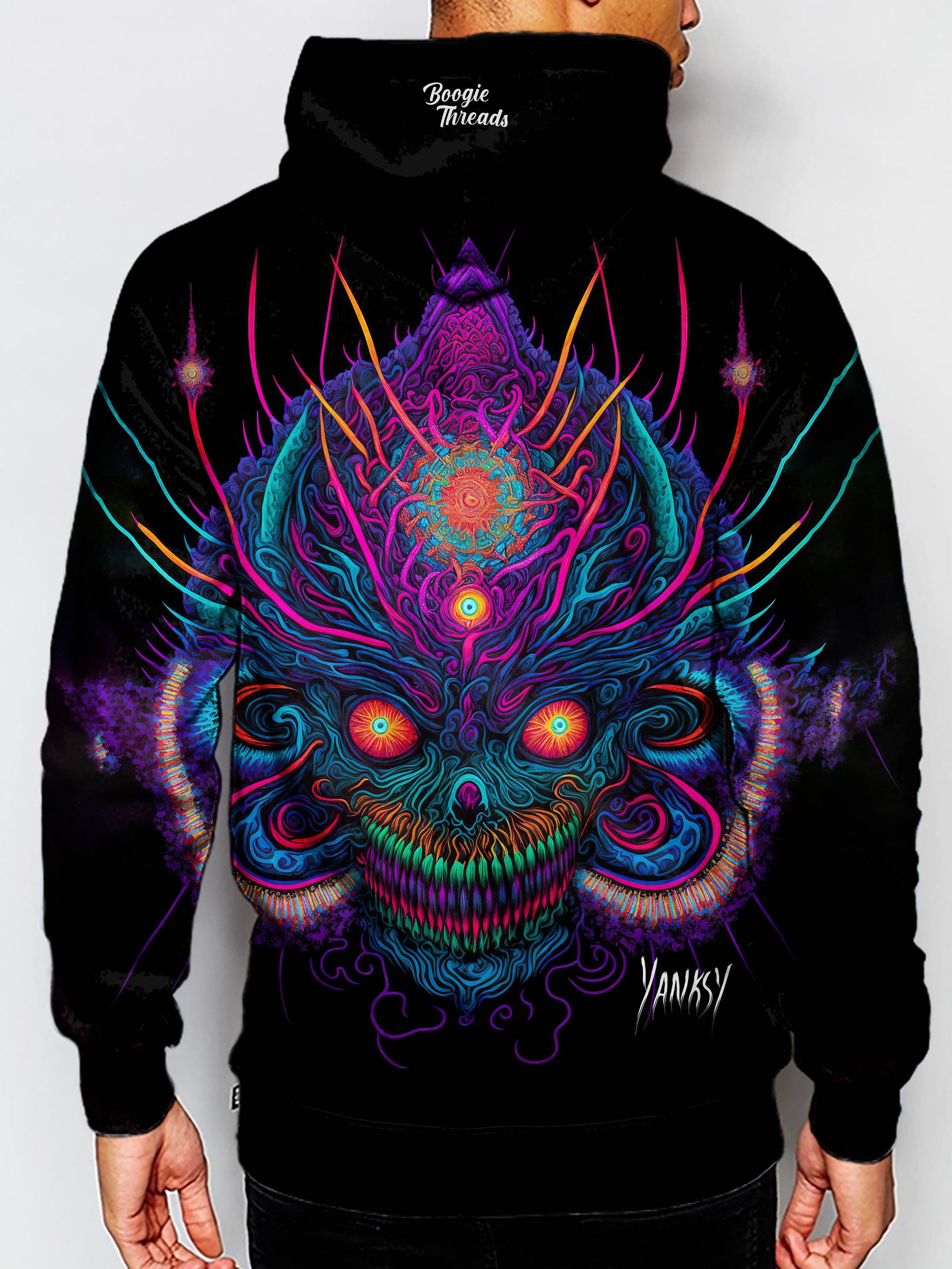 Get lost in the mesmerizing patterns and colors of this psychedelic sublimation pullover hoodie