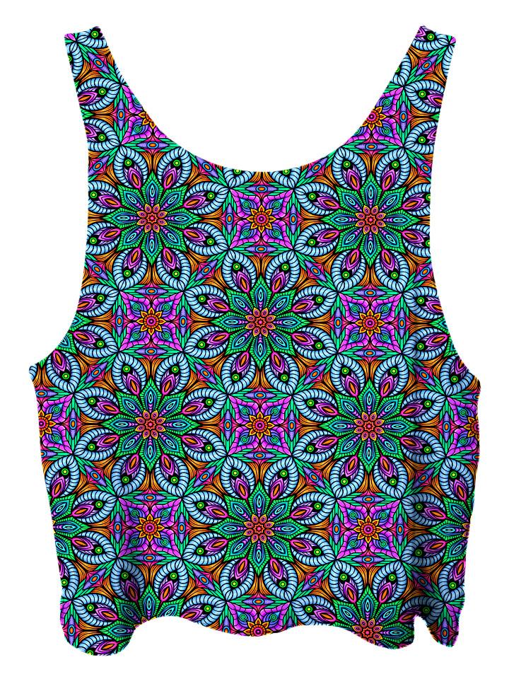 All over print psychedelic sacred geometry cropped top by Gratefully Dyed Apparel back view.