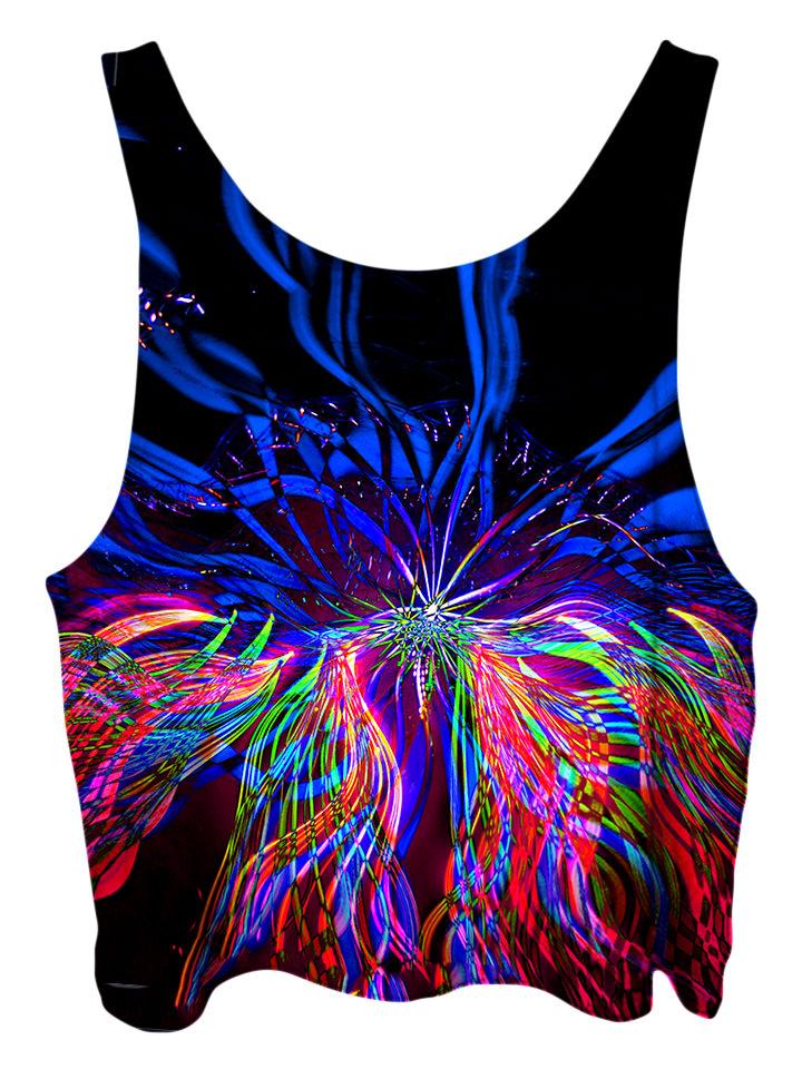 All over print psychedelic sacred geometry cropped top by Gratefully Dyed Apparel back view.