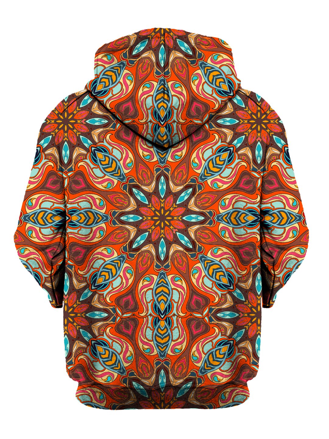 Back view of all over print psychedelic sacred geometry hoody by Gratefully Dyed Apparel. 
