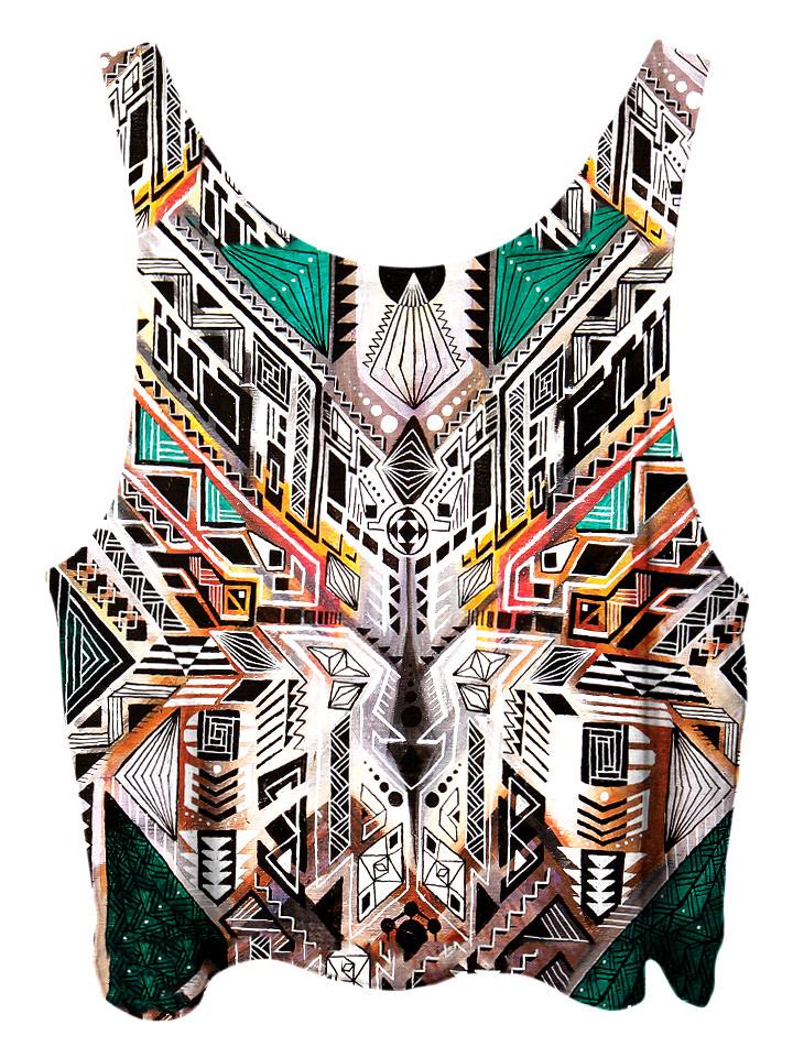 All over print psychedelic original artwork cropped top by Gratefully Dyed Apparel back view.