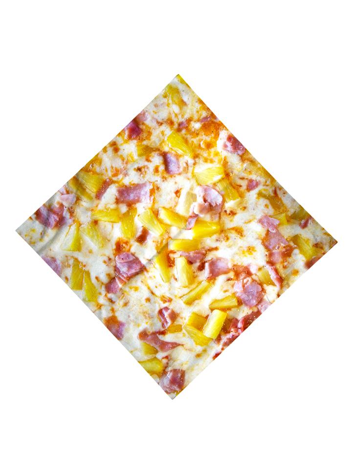 Trippy Gratefully Dyed Apparel pineapple pizza bandana flat view.