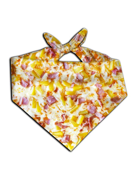 All over print pineapple pizza bandana by GratefullyDyed Apparel tied neck scarf view.