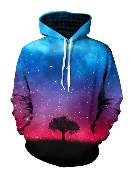 Tree Silhouette In Space Pullover Hoodie Front View