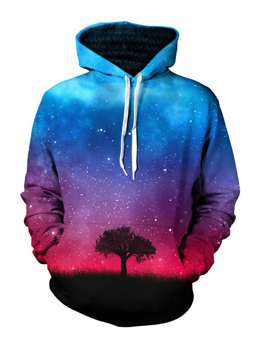 Tree Silhouette In Space Pullover Hoodie Front View