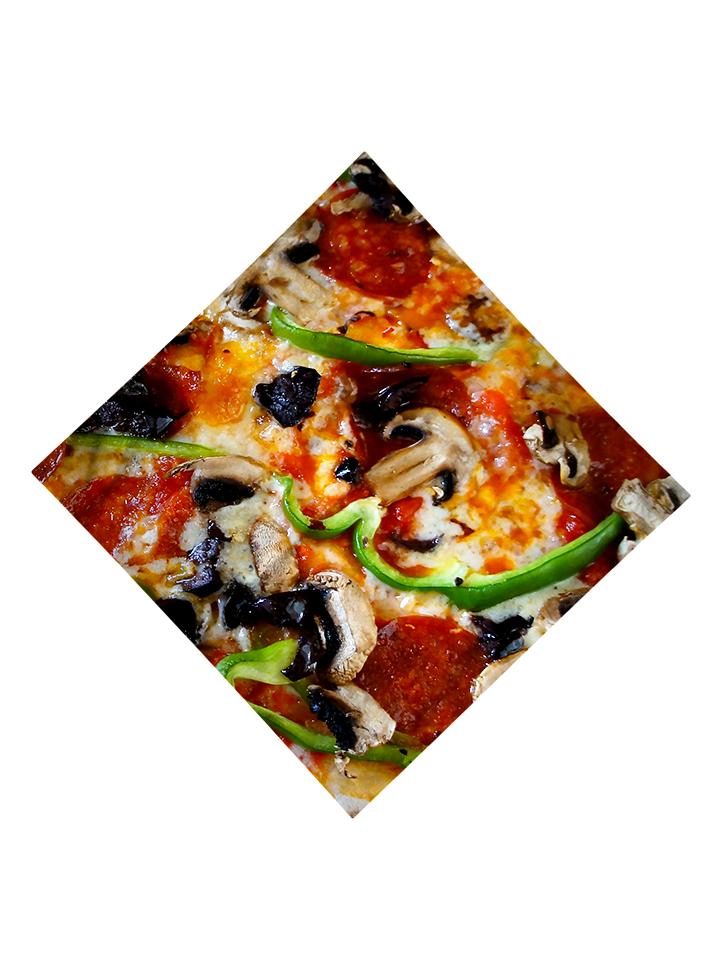 Trippy Gratefully Dyed Apparel supreme pizza bandana flat view.
