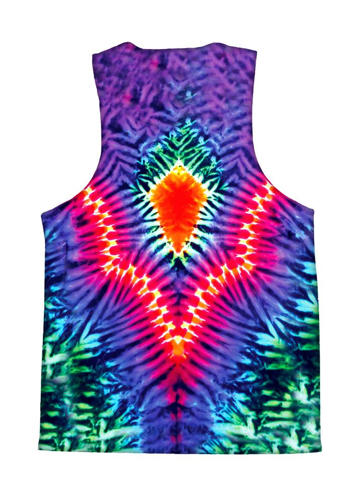 Psychedelic all over print tie dye tank by GratefullyDyed Apparel back view.