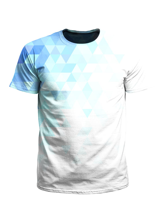 Men's white & blue polygon unisex t-shirt front view.