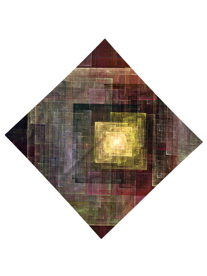 Brown and gold square artwork printed bandana flat front view