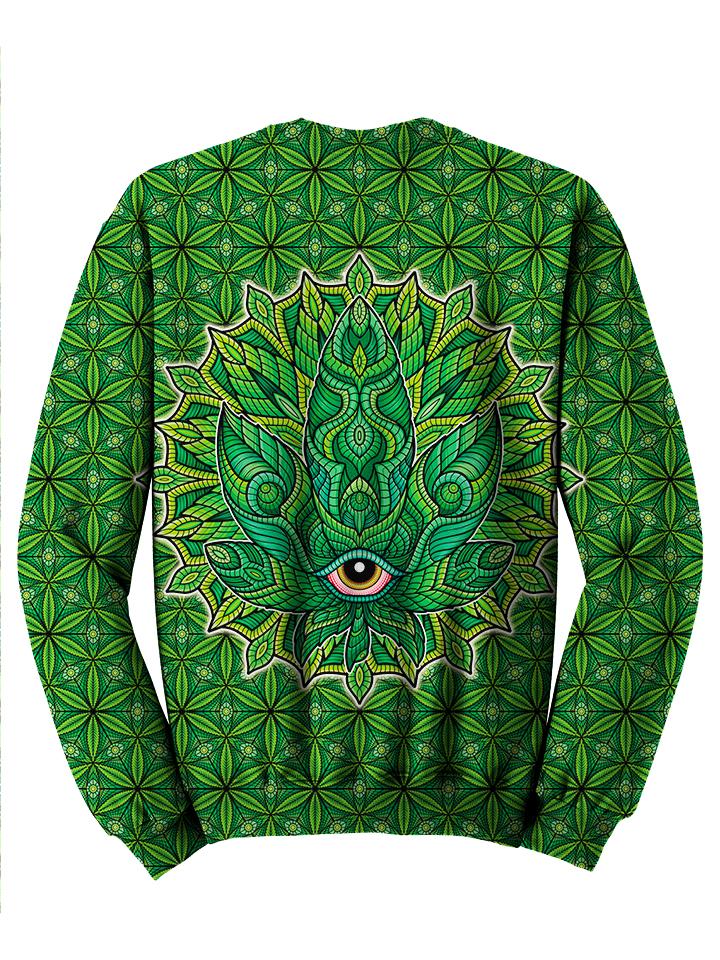 Psychedelic Green Leaf Crew Neck Sweater Back View