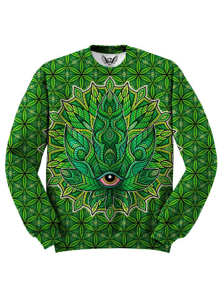 Psychedelic Green Leaf Crew Neck Sweater Front View