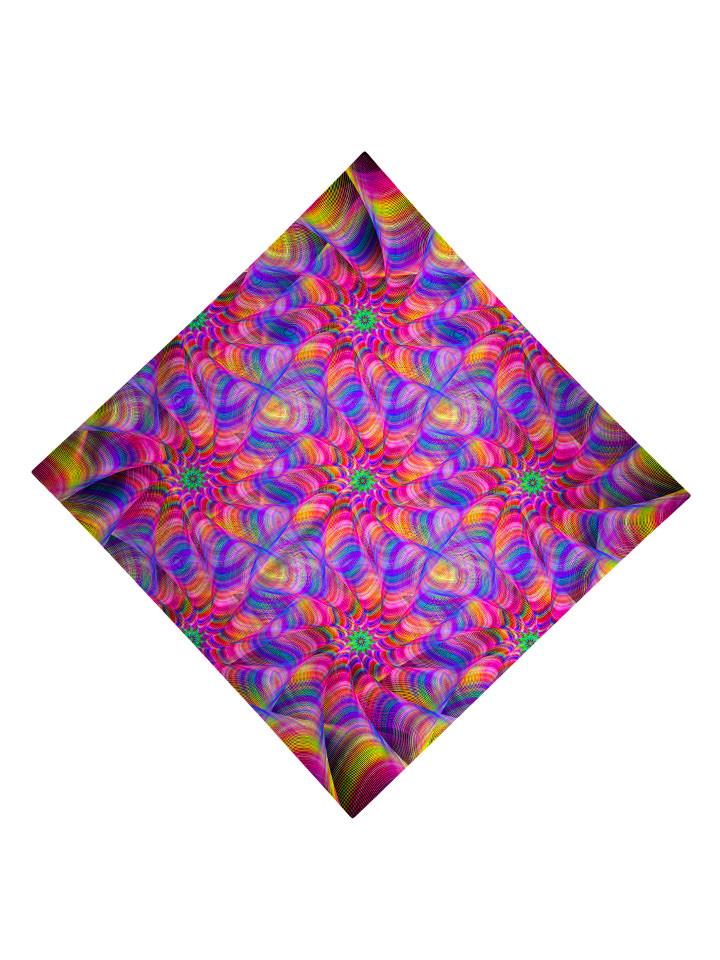 Psychedelic kaleidoscope pink and purple all over print bandana flat view