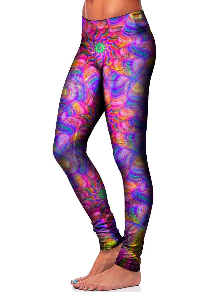 Pink and Blue kaleidoscope Leggings Side View