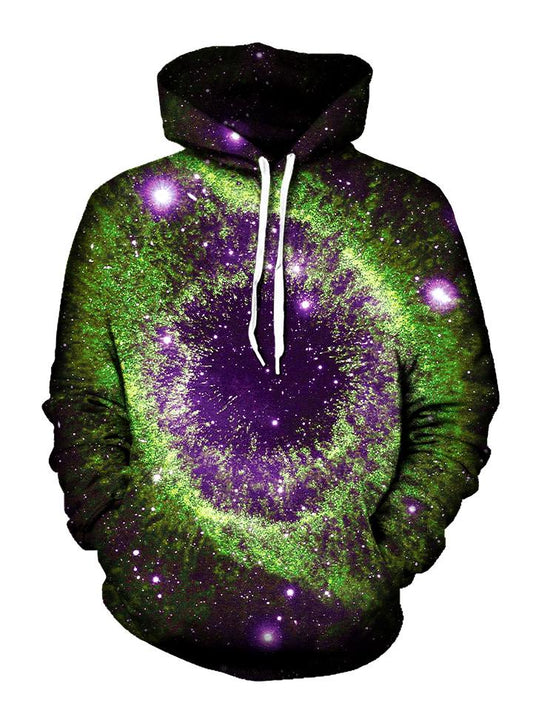 Trippy Green And Purple Space Pullover Hoodie Front View