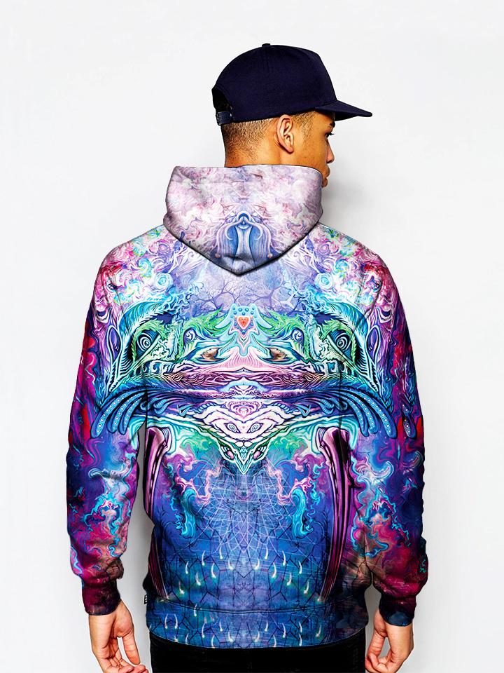 Model In Trippy Multi-Colored Pullover Hoodie Back View