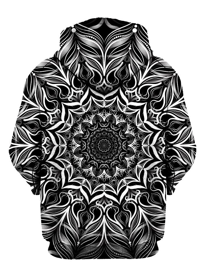 Black And White Trippy Mandala Pullover Hoodie Back View
