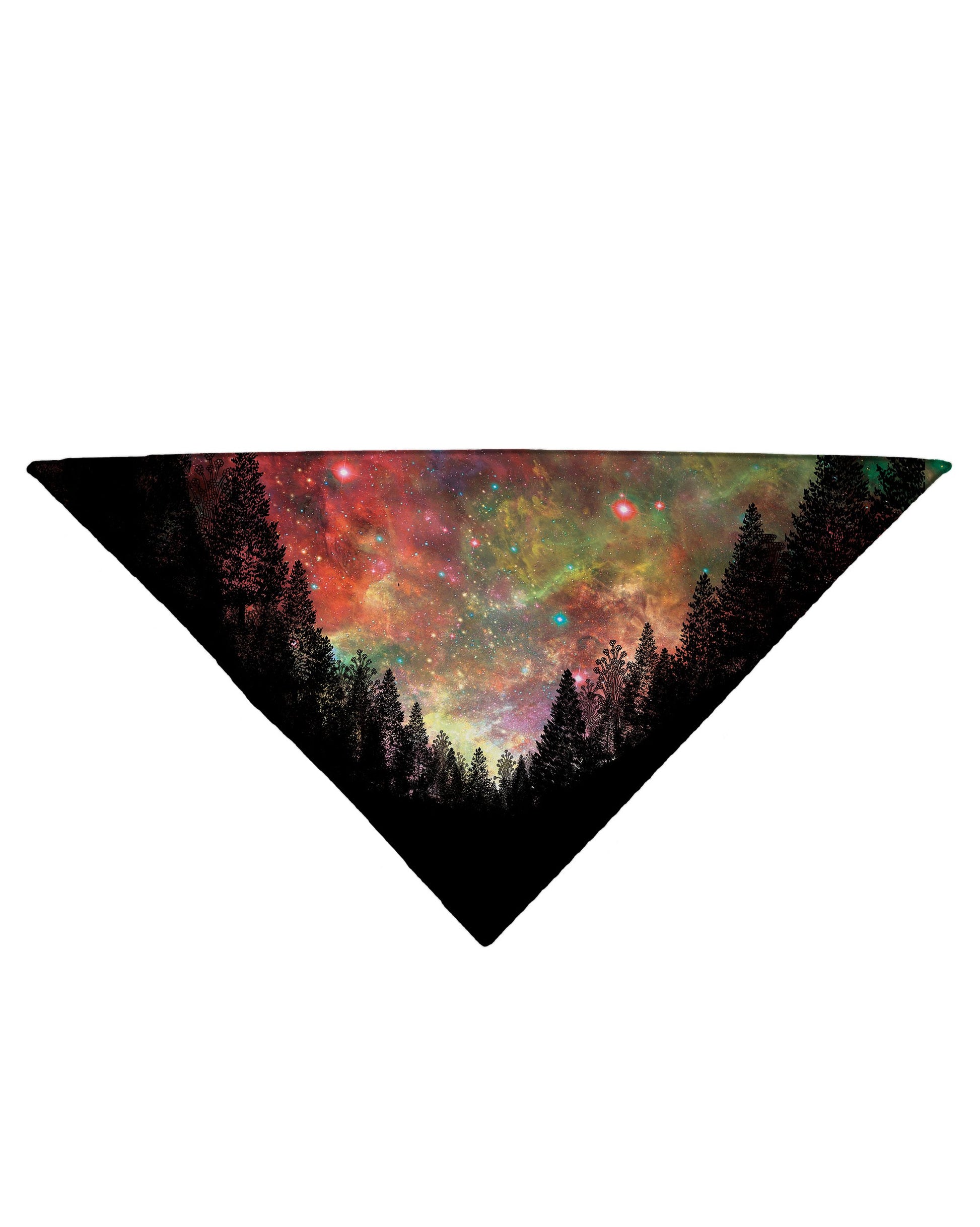 Diagonally folded psychedelic space nature printed headband.
