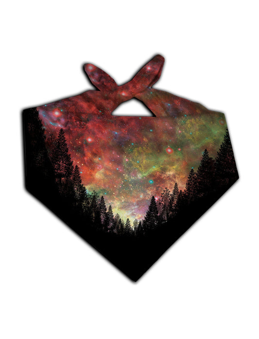 All over print rainbow forest galaxy bandana by GratefullyDyed Apparel tied neck scarf view.