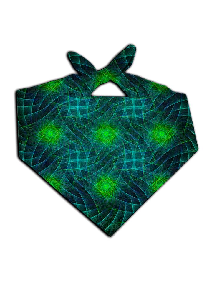Green geometric shapes print bandana tied