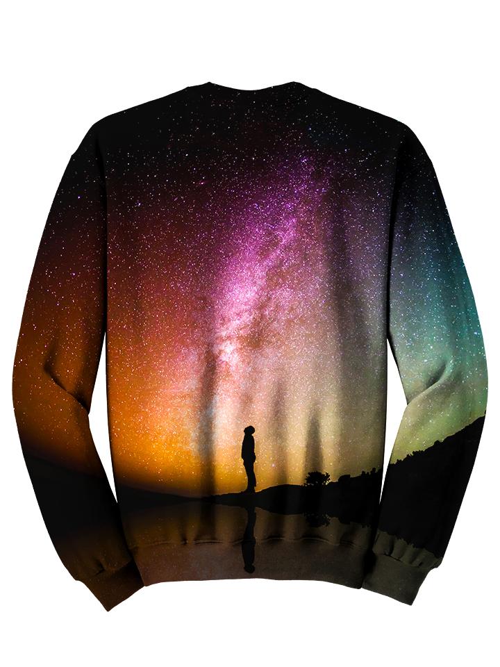 Back view of psychedelic space pullover sweat shirt. 