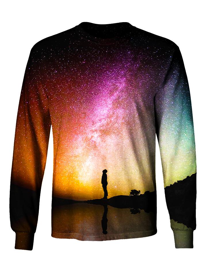 Gratefully Dyed Apparel rainbow galaxy unisex long sleeve front view.