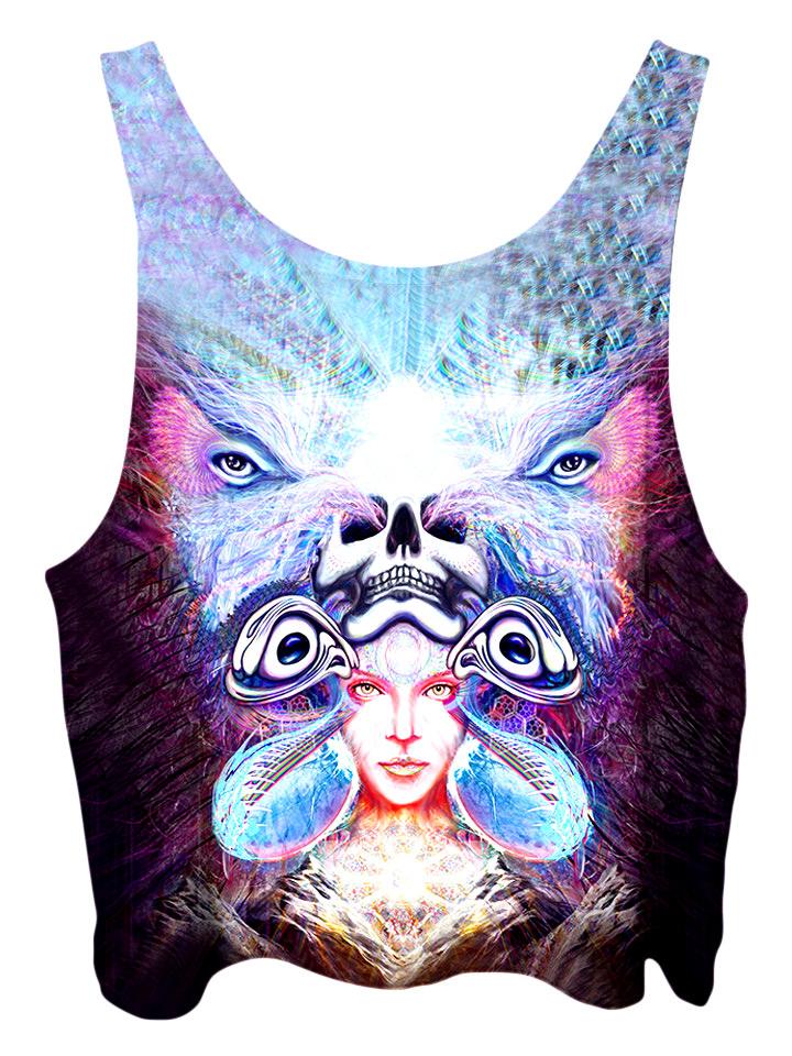 All over print psychedelic visionary art cropped top by Gratefully Dyed Apparel back view.