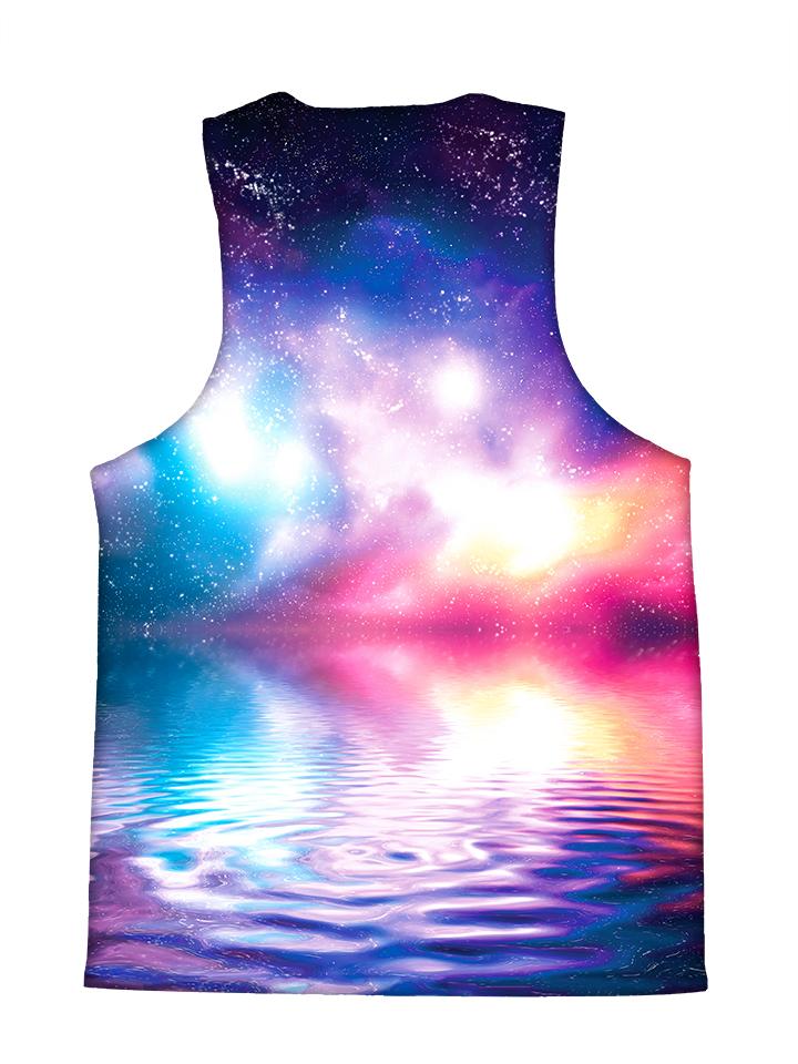 Psychedelic all over print space ripple tank by GratefullyDyed Apparel back view.