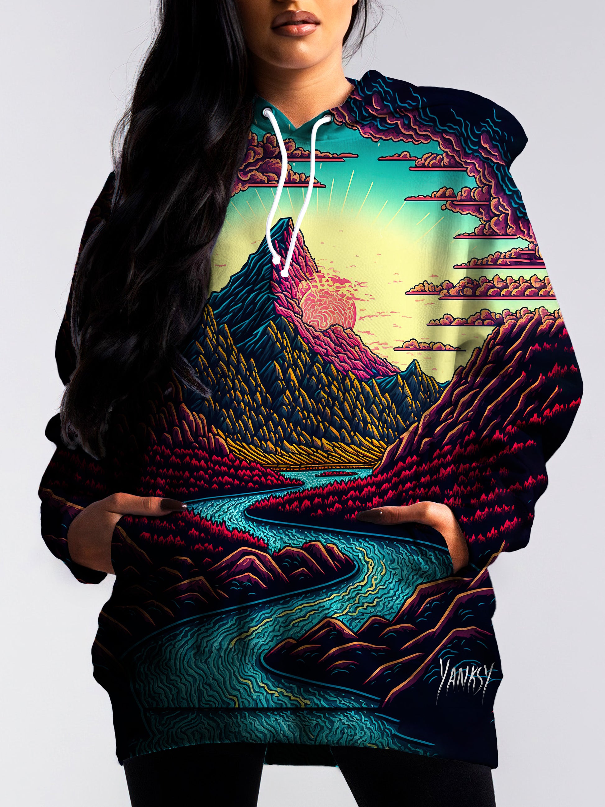 Turn heads wherever you go with this mesmerizing trippy pullover hoodie
