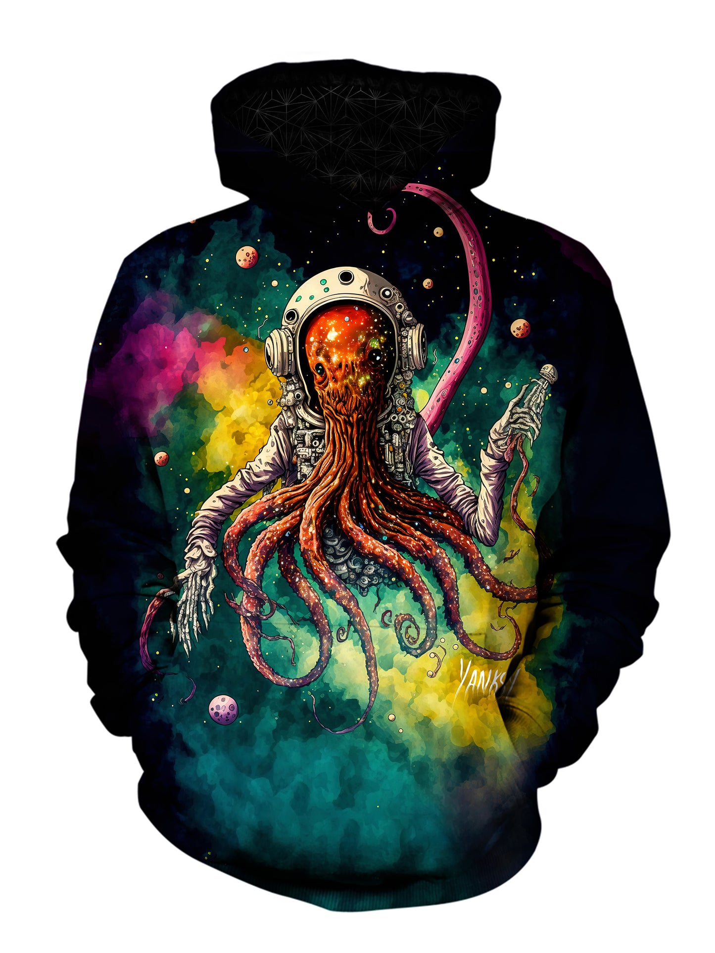 Stay warm and stylish at your next festival or rave with this comfortable pullover hoodie
