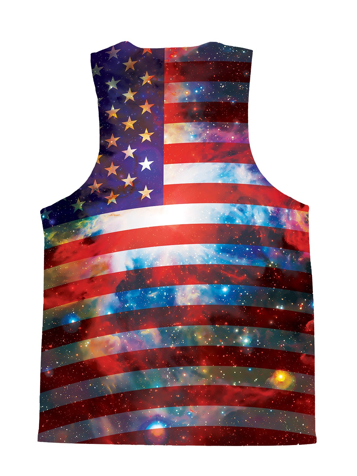 Psychedelic all over print 4th of July space tank by GratefullyDyed Apparel back view.