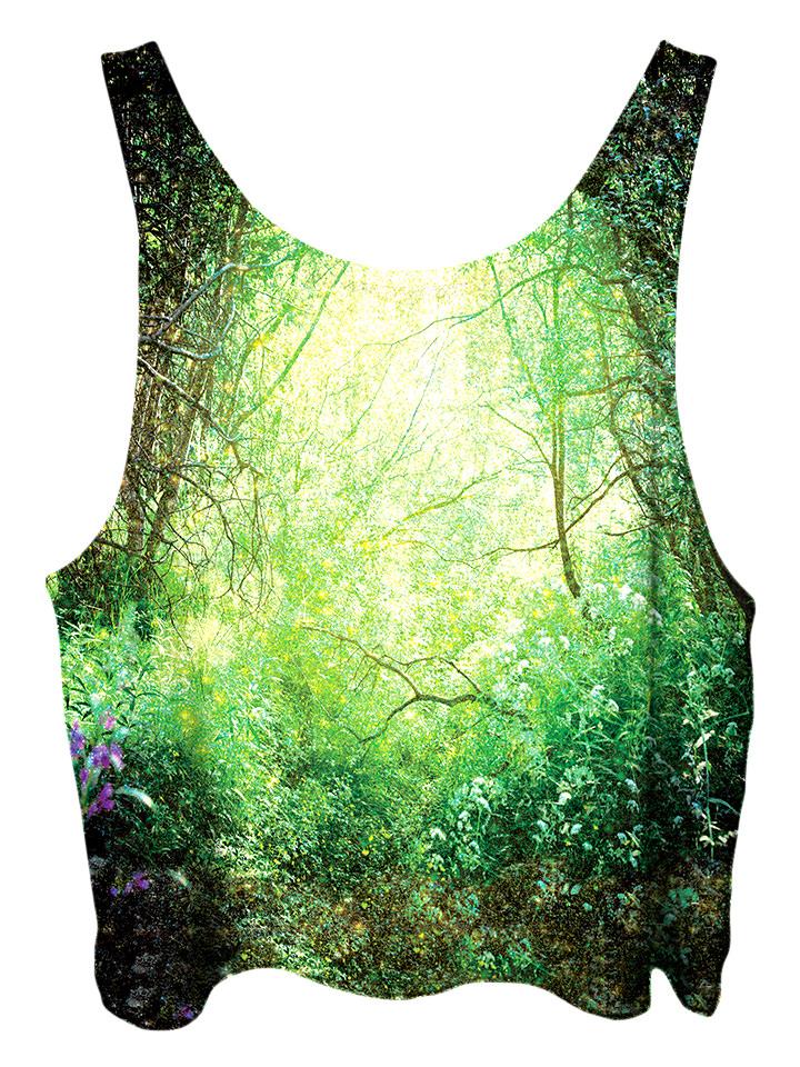 All over print psychedelic nature cropped top by Gratefully Dyed Apparel back view.