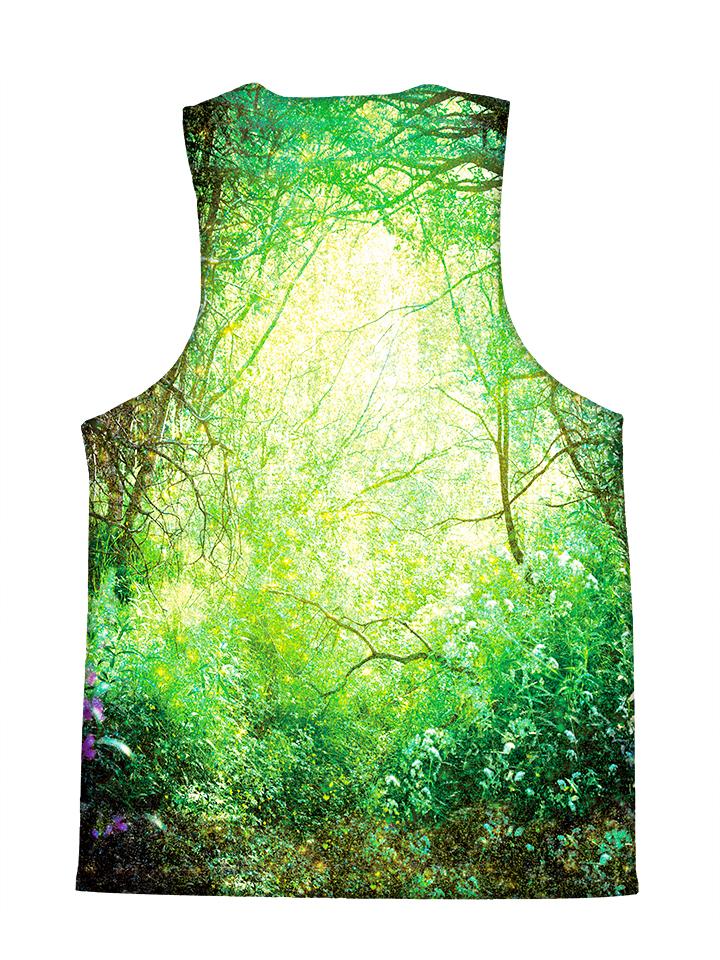 Psychedelic all over print nature inspired tank by GratefullyDyed Apparel back view.