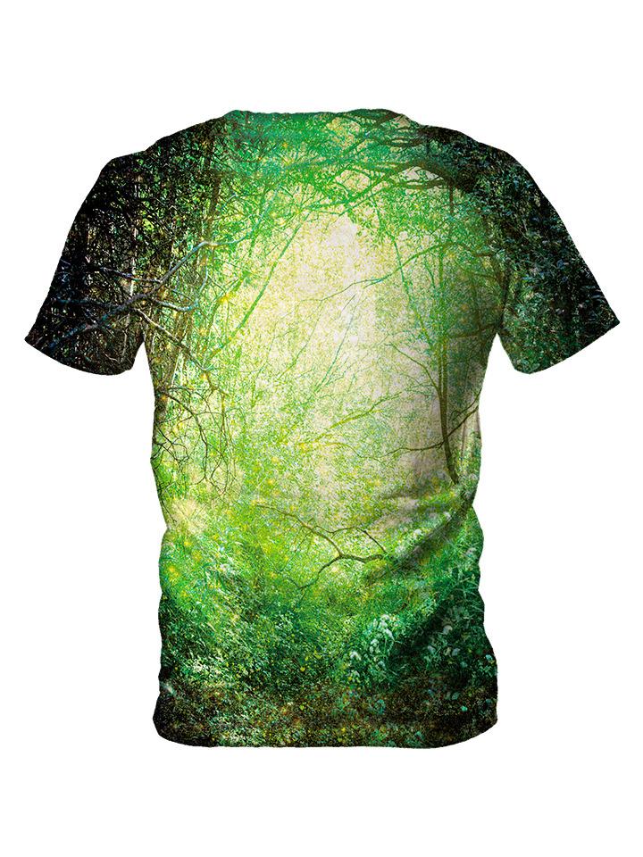 Back view of all over print psychedelic nature t shirt by Gratefully Dyed Apparel.