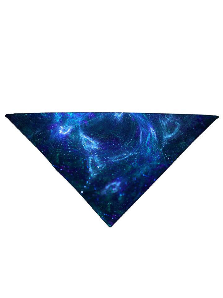 Diagonally folded psychedelic space printed headband.