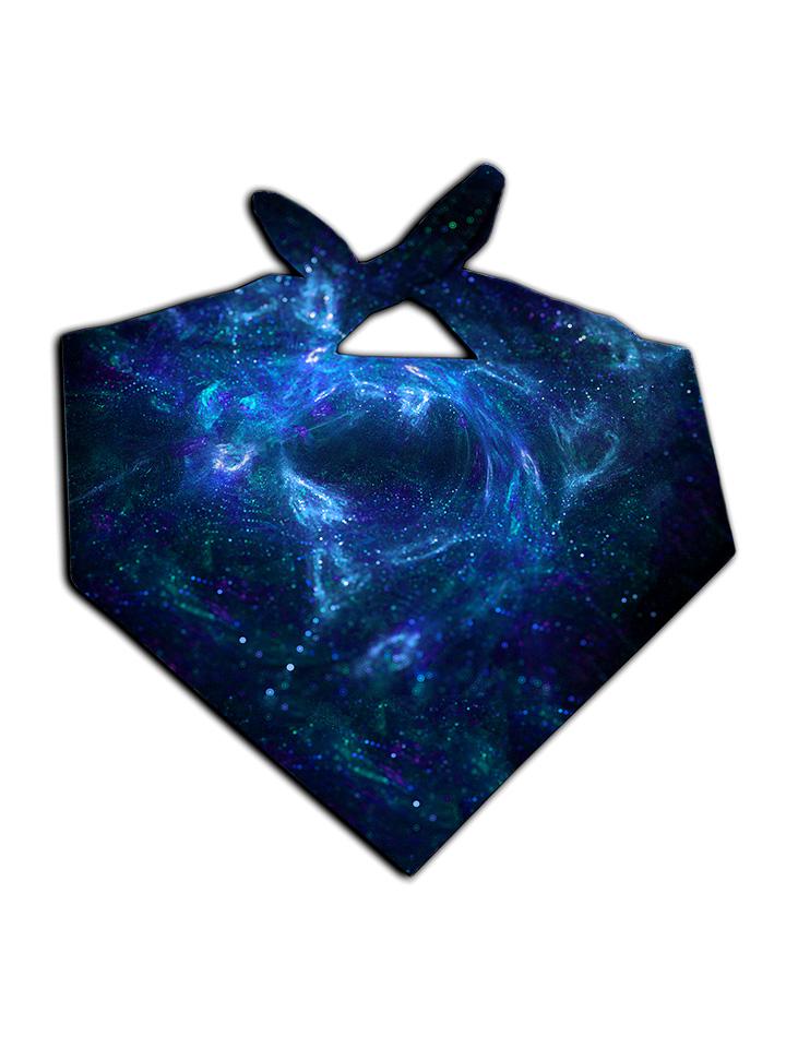 All over print black & blue spirit galaxy bandana by GratefullyDyed Apparel tied neck scarf view.