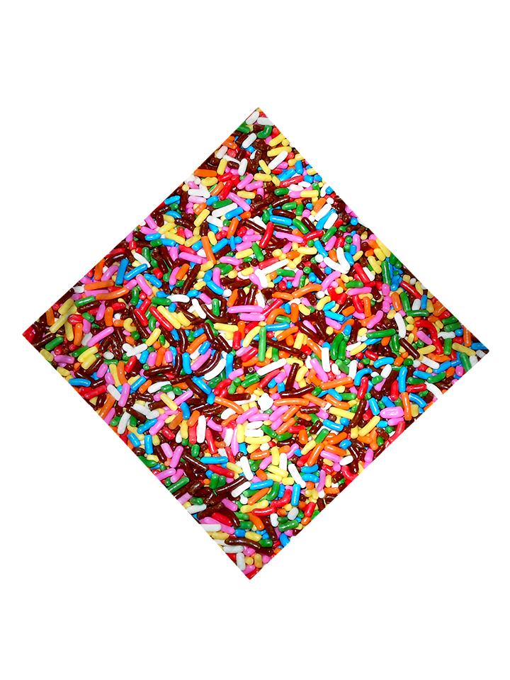Trippy Gratefully Dyed Apparel rainbow chocolate sprinkles bandana flat view.