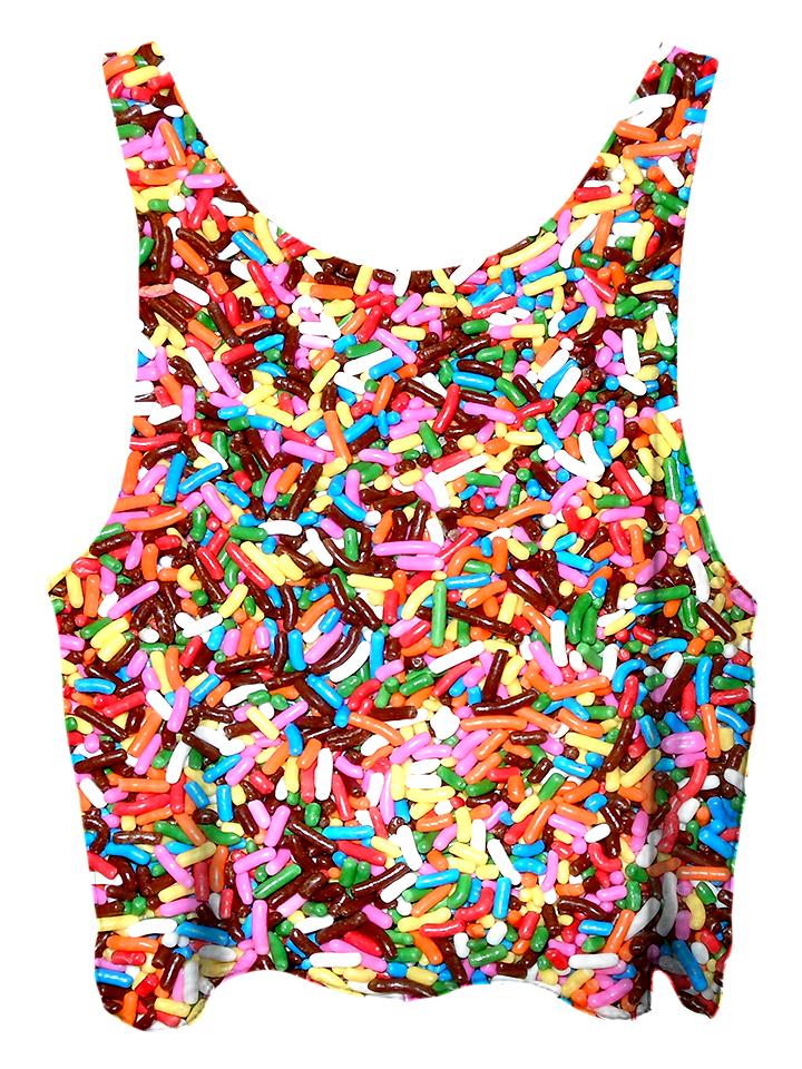 All over print psychedelic birthday foodie cropped top by Gratefully Dyed Apparel back view.
