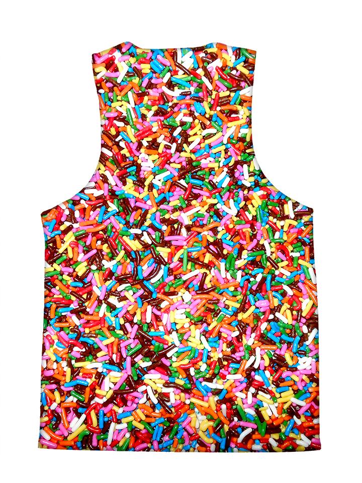 Psychedelic all over print birthday foodie tank by GratefullyDyed Apparel back view.