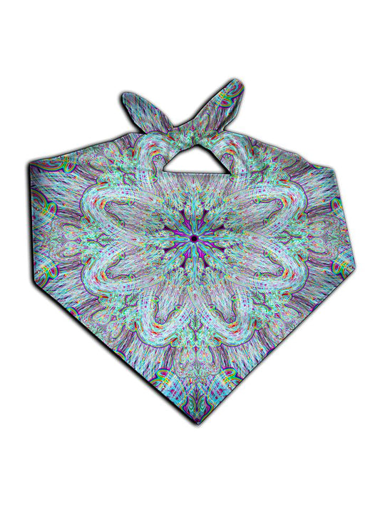 All over print electric rainbow mandala bandana by GratefullyDyed Apparel tied neck scarf view.